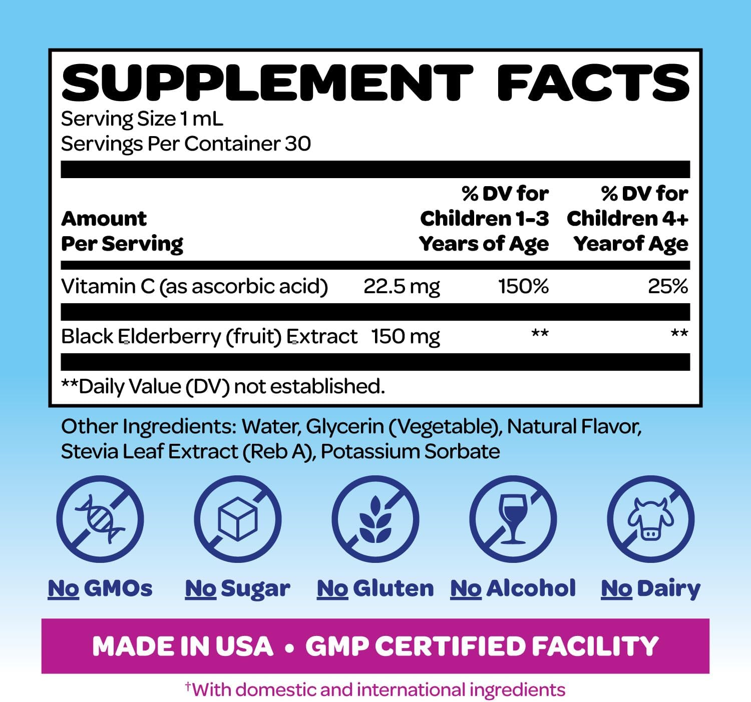 Smurfs Kids Elderberry Drops | Liquid Vitamin C and Elderberry for Kids Immune Support | Ages 1 & Up | Vegan Non-GMO & No Artificial Flavors or Colors | No Added Sugar | Berry Flavor | 30 Servings