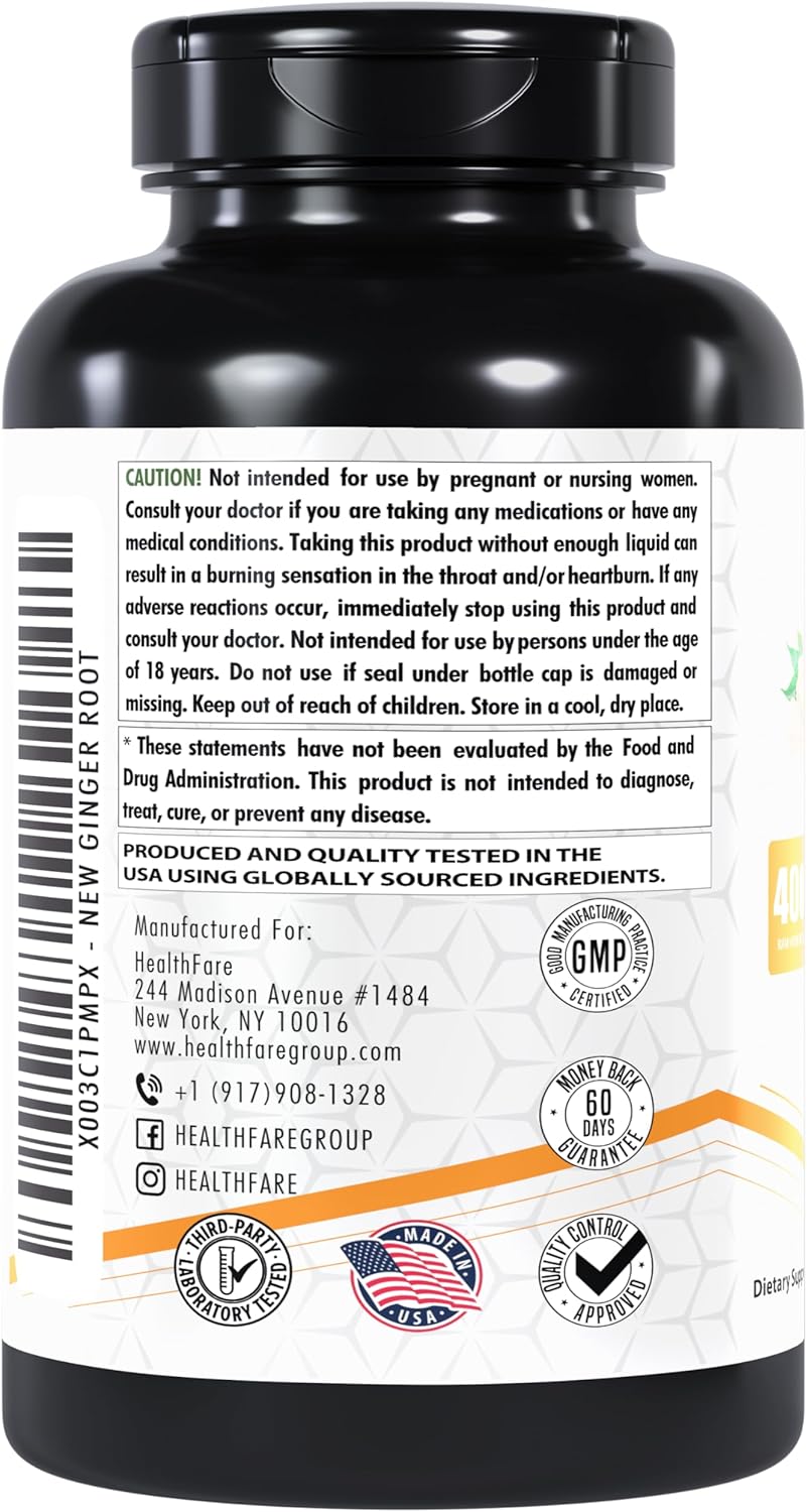 Ginger Root Extract, 4000mg | 200 Veg Capsules | Gluten-Free | High Potency | Non-GMO