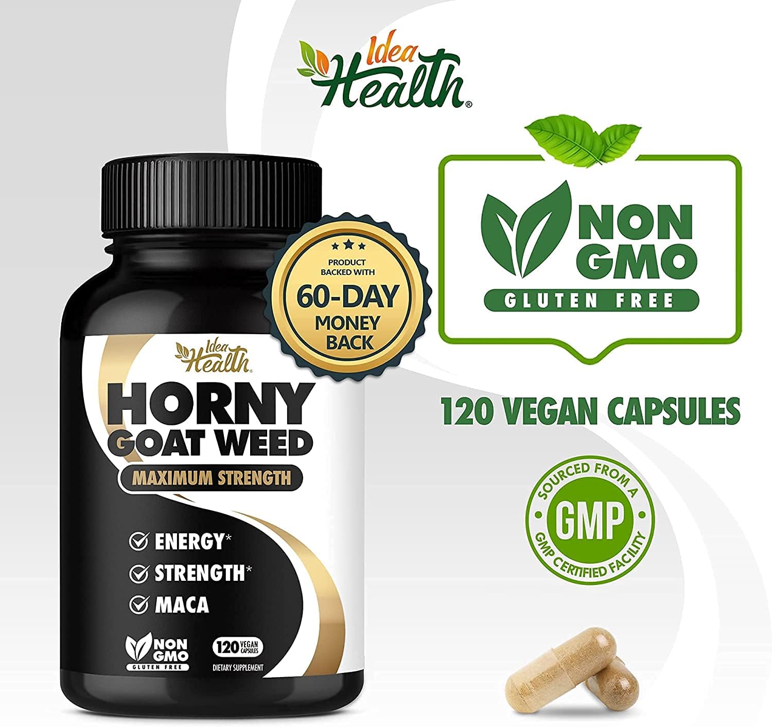 Horny Goat Weed 1275 mg MAX STRENGTH w/Maca (2 Month Supply) - Energy & Performance Complex for Men and Women | 120 Vegan Capsules