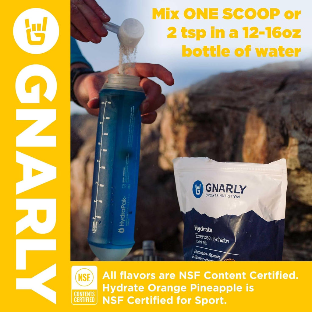 Gnarly Nutrition Hydrate Electrolyte Powder – Lemonade Exercise Hydration Drink Mix – NSF Contents Certified – Electrolyte Solution, Performance & Recovery – Lemonade, Box of 20 Stick Pack
