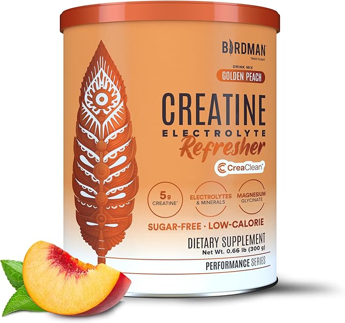 BIRDMAN Creatine Refresher | Creatine Monohydrate Powder with Electrolytes, Magnesium Glycinate & Vitamins | Creaclean Seal | Sugar Free, Low Calorie | Golden Peach | 30 Servings