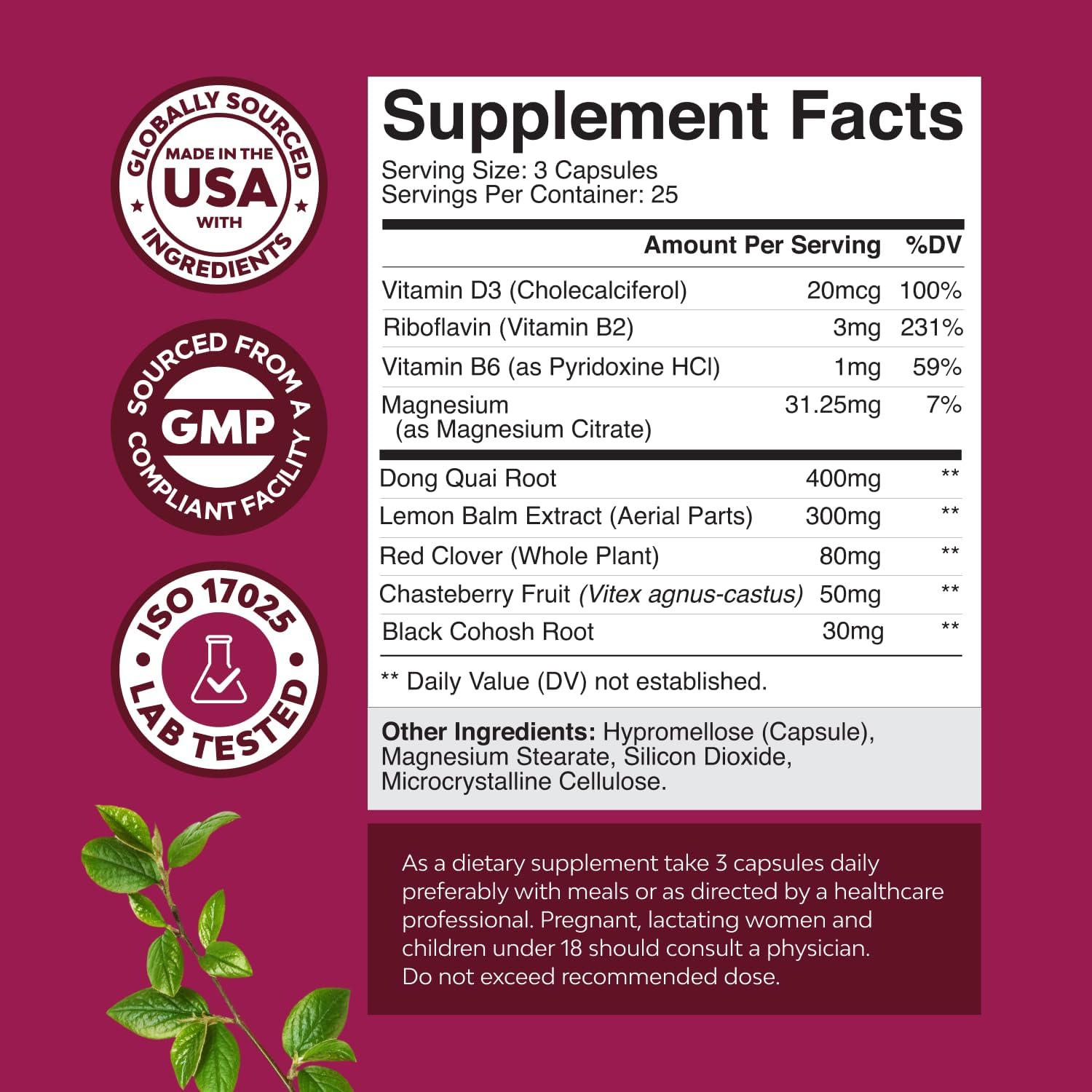 Bundle of Menopause Supplement for Women Soy Free Hormone Balance Capsules with Dong Quai Chaste Berry Black Cohosh Root and Saw Palmetto 500mg DHT Blocker Hair Vitamins with Maca Root Biotin