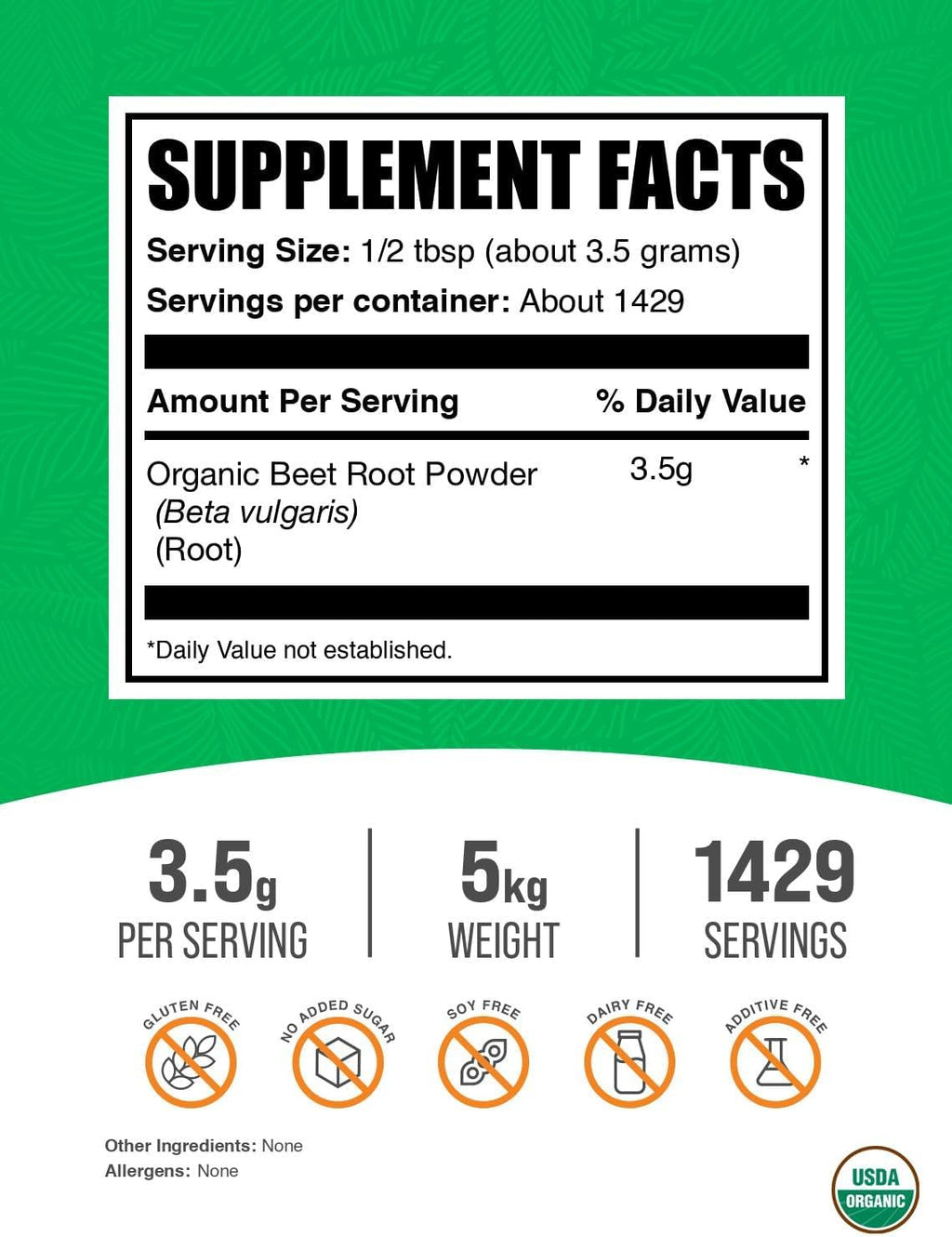 BulkSupplements.com Organic Beet Root Powder - Superfood Supplement, Beet Root Supplements - Vegan & Gluten Free, 3.5g per Serving, 1kg (Pack of 5) (11 lbs)