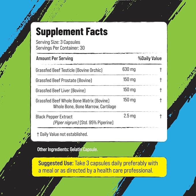 Grass Fed Beef Organ Supplement for Men - Male Optimization Pills - 6 Vital Beef Organs to Drive Prostate Health & Peak Performance, Made in USA, 90 Capsules