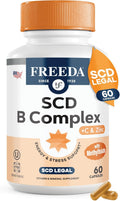 FREEDA Vitamin B Complex with Vitamin C & Zinc – Stress B Complex, Methylfolate & Active B12 + B1 B2 B3 B6 Biotin Choline – BComplex Vitamins for Women & Men – SCD Legal, Kosher, Vegan (60 Capsules)