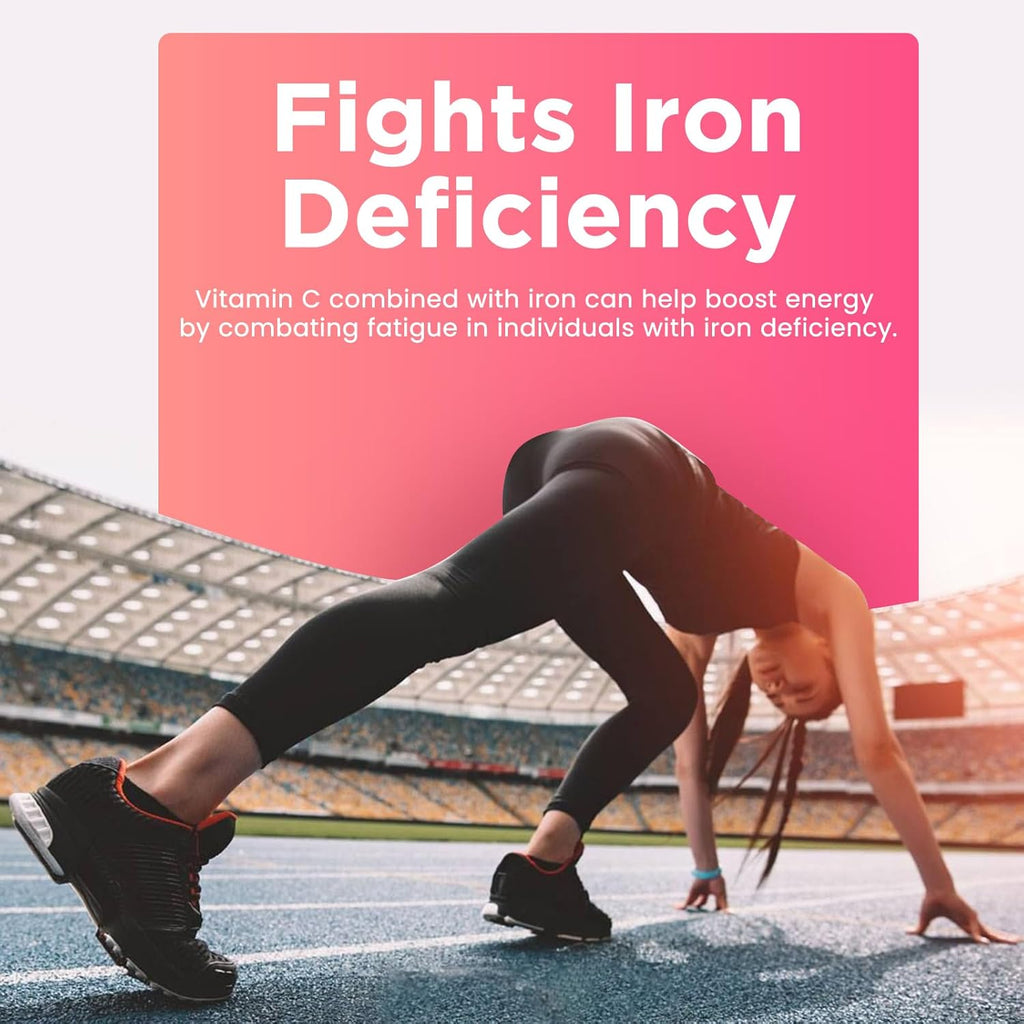 Iron Gummies for Women & Men - Iron Supplement with Vitamin B6, B12, C, Zinc, Folate for Adults & Kids - Support Iron Deficiency, Anemia, Energy Boost, Blood Builder - Sugar Free Vegan 60ct Strawberry
