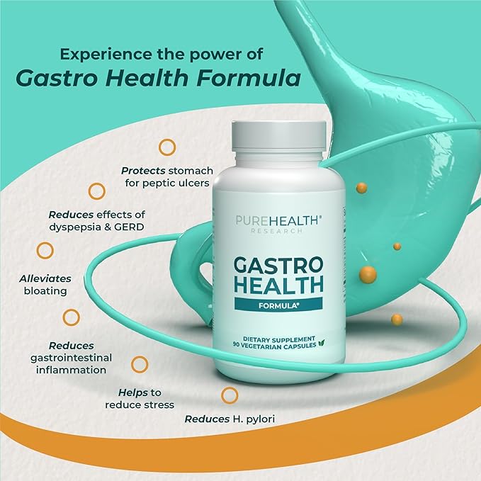PUREHEALTH RESEARCH Gastro Health Formula - Natural Alginate for Acid Reflux - DGL Supplement for Heartburn & Indigestion - With Artichoke, Rhodiola Rosea, Hyaluronic Acid, Quince & More - 90 Capsules