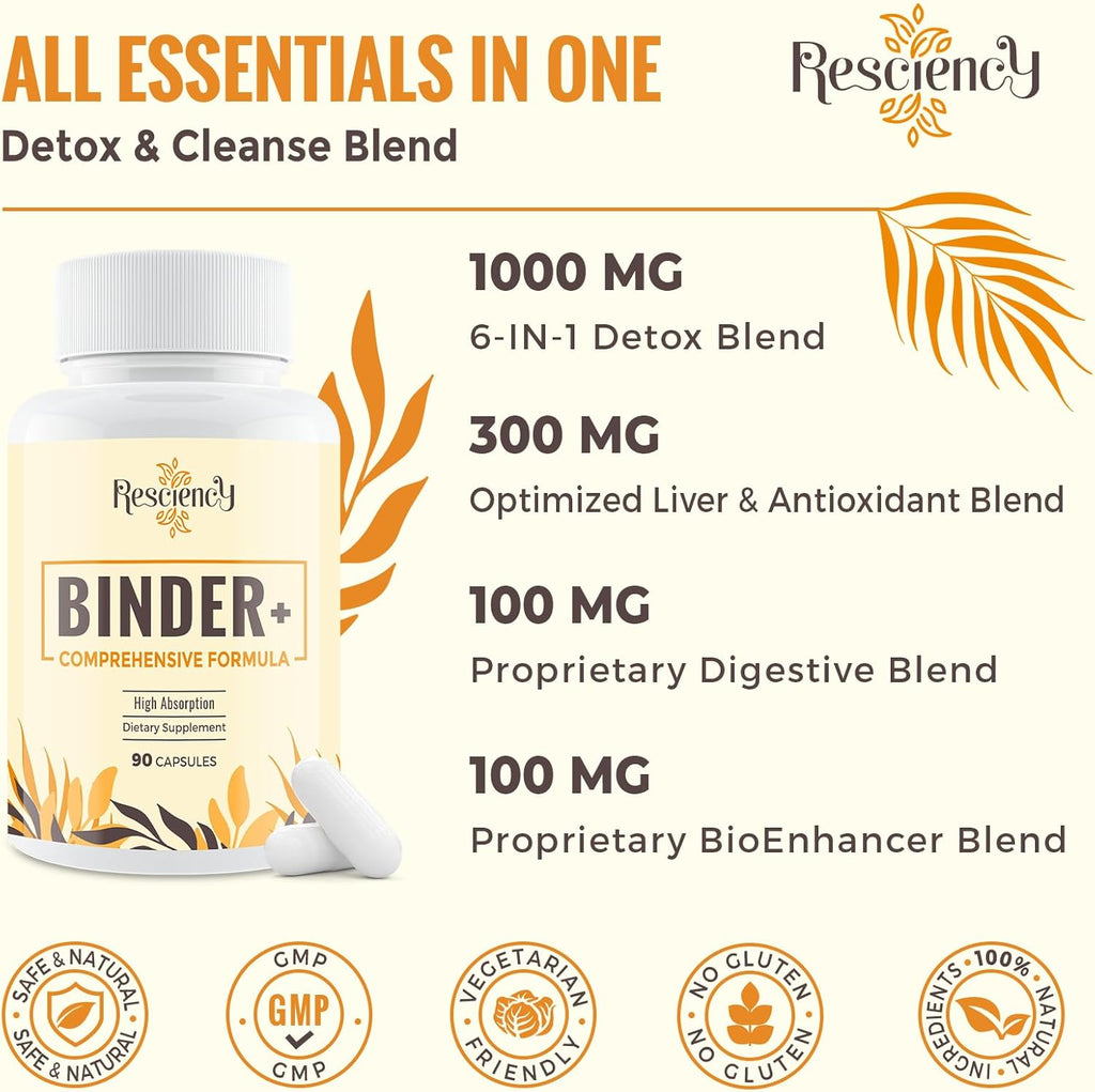 Detox Binder Supplement – Activated Charcoal, Zeolite, Bentonite Clay, Milk Thistle, Proprietary Blends - Liver & Gut, Max Absorption, 180 Vegan Capsules