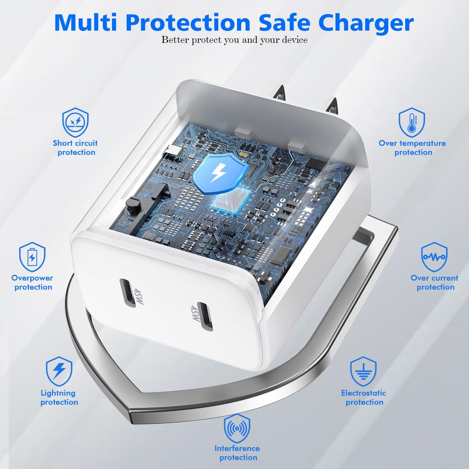 Fast Charger iPhone 17/16/15,45W Dual USB C Wall Charger 2 Pack 6FT Type C-C Fast Charging Cable Cord 45W Plug Quick Apple Chargers for iPhone 17 Pro Max/17 Air/16 Pro/15/15 Pro/Plus,iPad Pro/Air/Mini