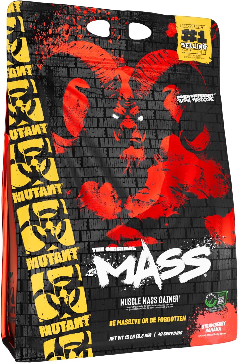 Mutant Mass Weight Gainer Protein Powder with Whey, and Casein Protein Blend for High-Calorie Workout Shakes, Smoothies, and Drinks, 15 lb - Strawberry Banana