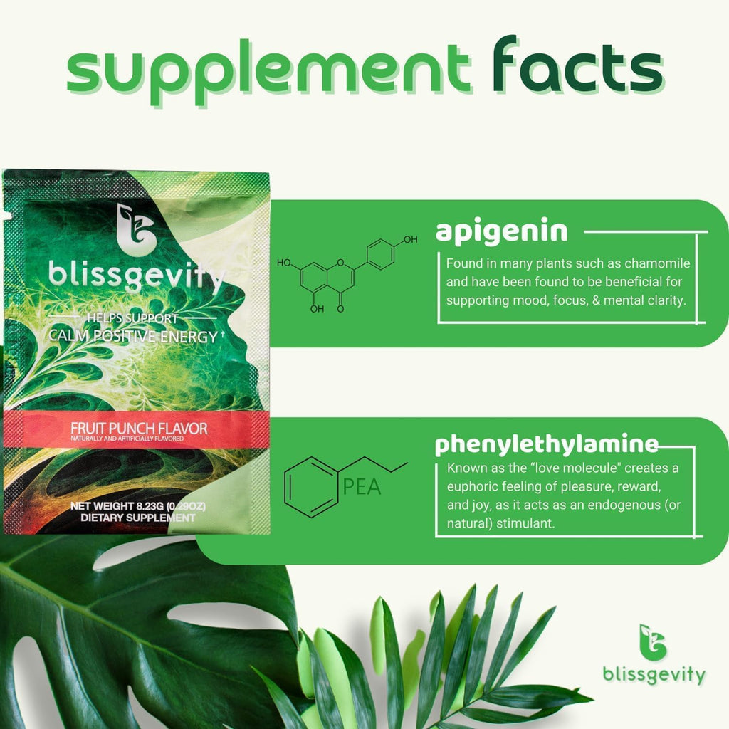 Mood Support Drink Mix - 150mg Apigenin - Phenylethylamine Promotes Focus and Mental Clarity - Herbal Wellness Support - Fruit Punch with Sugar - 12 Packets