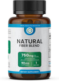 Natural Fiber Blend Supplement - Promotes Digestive Health, Cholesterol Balance, Cardiovascular Wellness - Psyllium Husk, Chia Seed, Flax Seed - 750mg Organic Fiber Blend