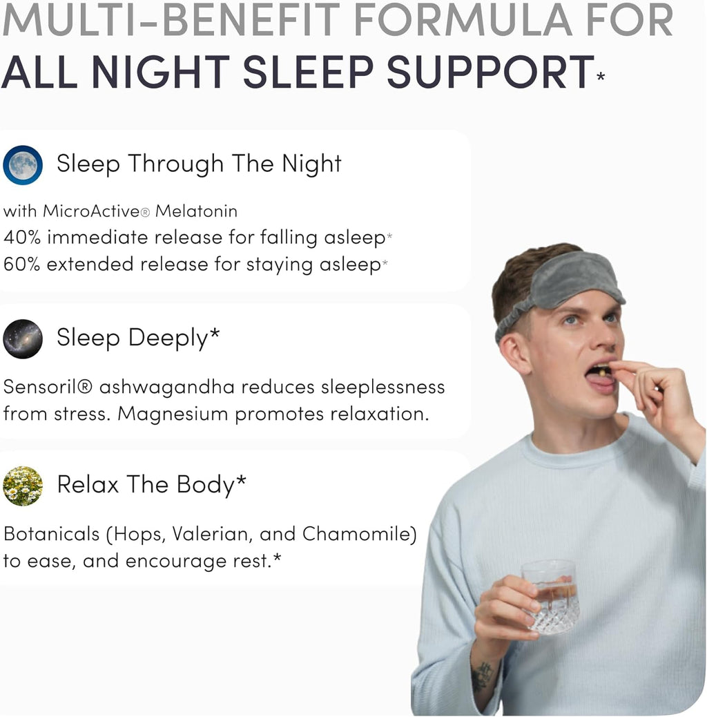 Dream Natural Sleep Aid for Adults – Sleep Supplement with Time Release Melatonin, Magnesium, Ashwagandha, B6 & Chamomile – Non-Habit Forming Sleep Vitamins – 60 Capsules