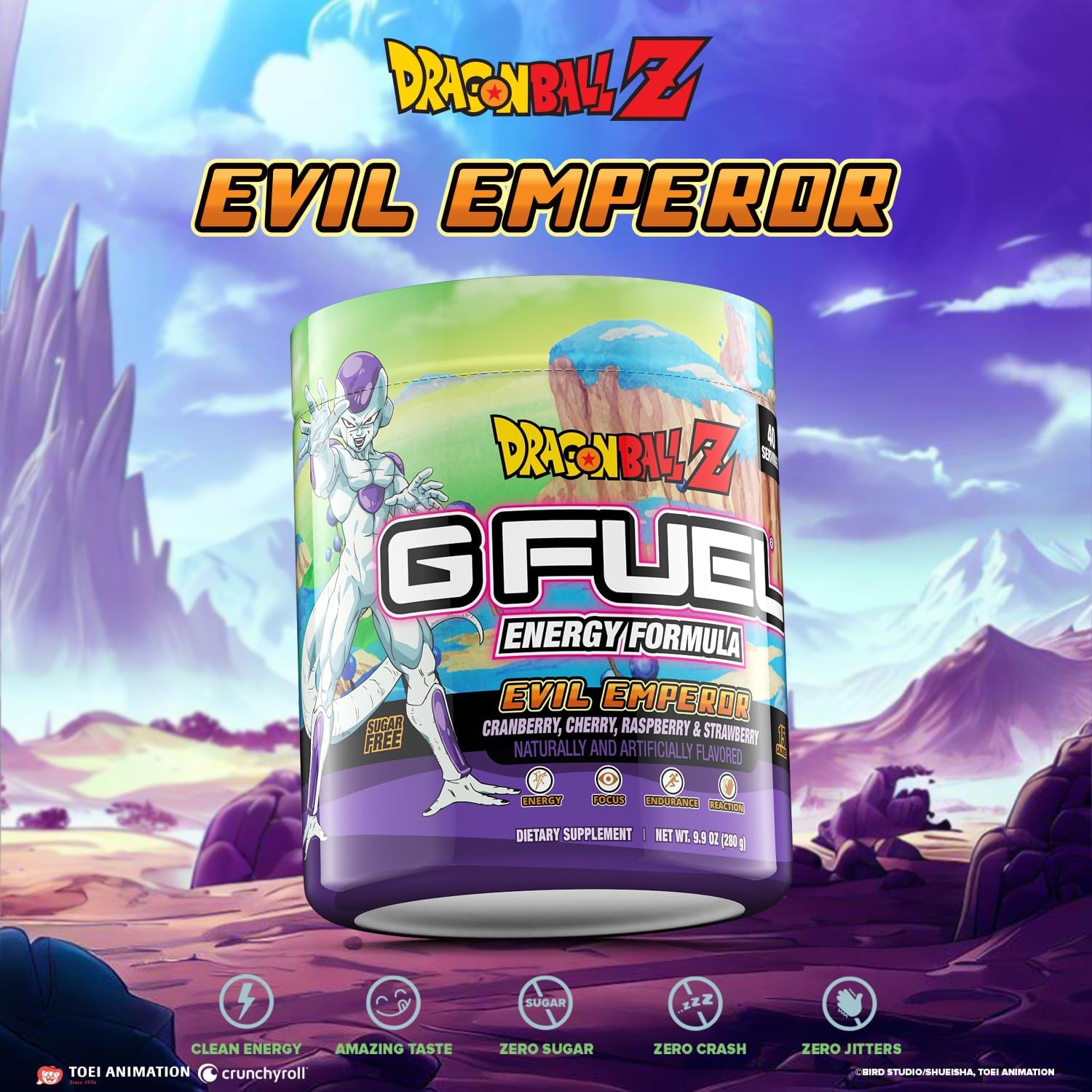 G Fuel Dragon Ball Z Energy Drink Powder, Pre Workout Caffeine Mix for Gaming, Sugar Free Focus Amino, Vitamin + Antioxidants, 9.9oz (Berry Medley, 40 Servings)
