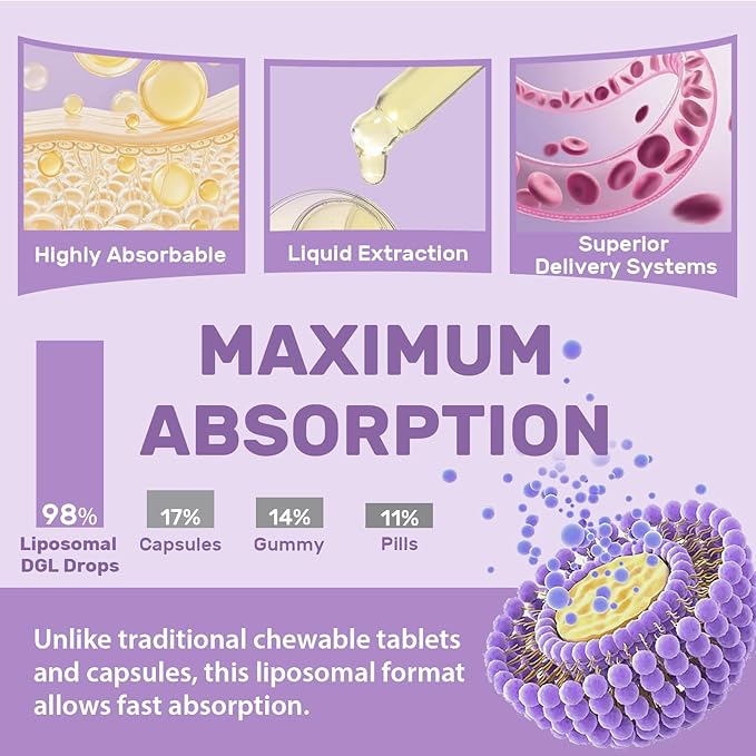 Liposomal DGL Licorice Root Extract - Deglycyrrhizinated Licorice with L-Glutamine, Marshmallow, Clove, and Slippery Elm - Digestive, Stomach Lining, Elimination, Max Absorption, 120 Servings