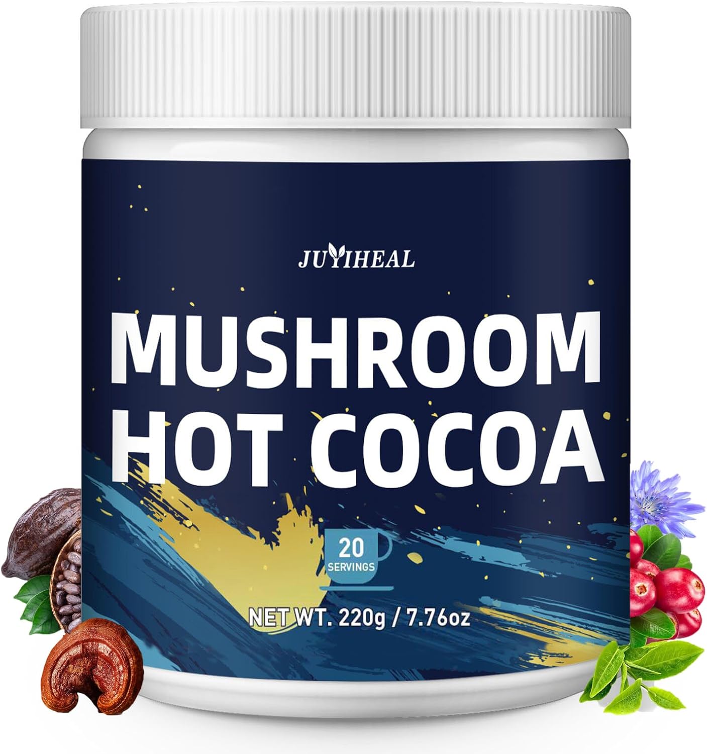 JUYIHEAL Mushroom Hot Cocoa with Melatonin, Reishi, Glycine, Cacao, L-Theanine, Chicory for Calm and Relax Support, Sleep Hot Cocoa Supplement (20 Servings)