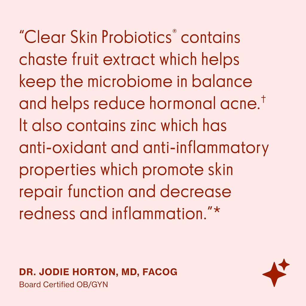 Love Wellness Clear Skin Probiotic | Clear Up Hormonal Acne Pimples, Redness & Pore Minimizer | Skin Care with Zinc, Bifidobacterium Longum & Chaste Tree Fruit Extract | Acne Treatment | 30 Count