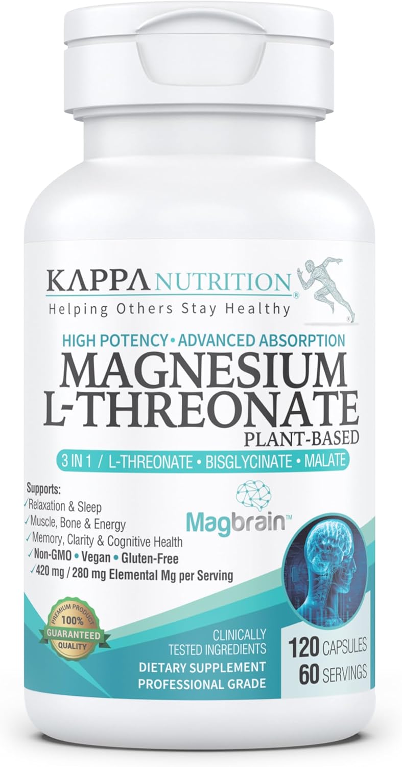 Kappa Nutrition Magbrain™ Magnesium L-Threonate Plant-Based, 420mg Elemental Magnesium (3 Capsules) from 2,253mg, 120 Vegan Capsules, Brain, Sleep & Muscle Support.