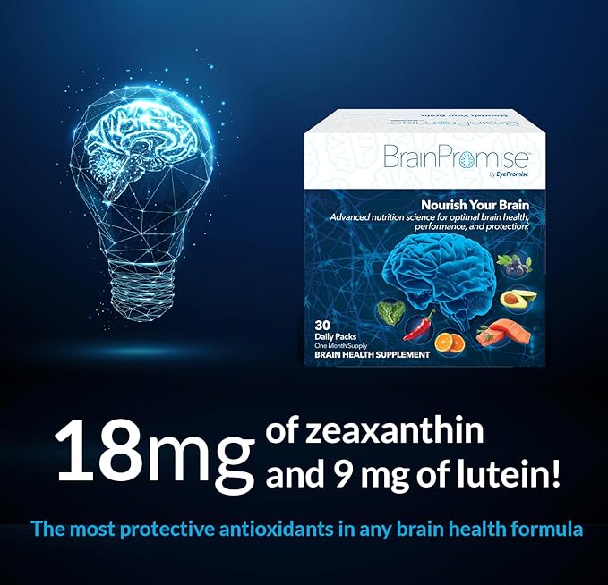 BrainPromise Eye & Brain Supplement by EyePromise - 30 Softgel Packets, 30-Day Supply - Eye Supplement with Brain Support for Memory & Focus, Made with Lutein and Zeaxanthin, Vitamin A, B, C, D & Zinc