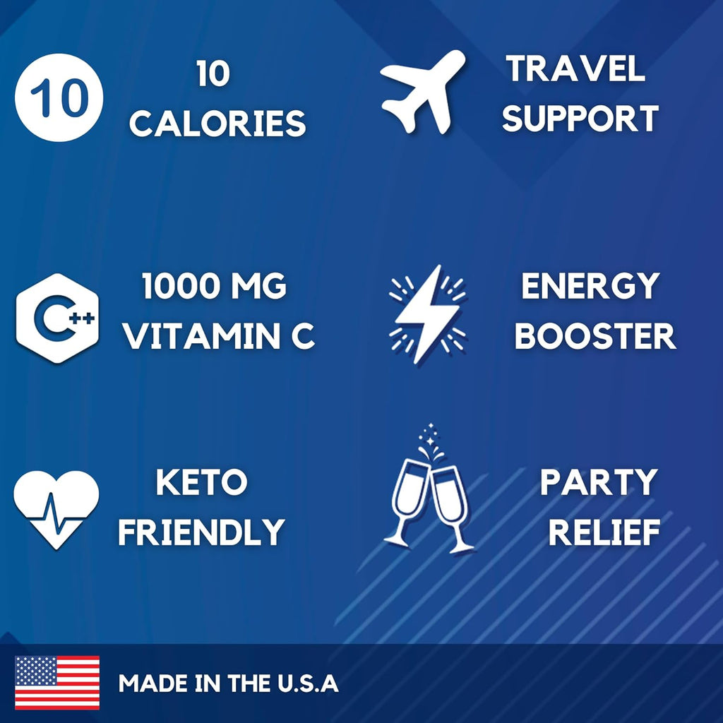 HydroMATE Electrolytes Powder Drink Mix Packets Hydration Accelerator Low Sugar Rapid Party Relief Recovery Vitamin C Plus Caffeine Watermelon 30 Count