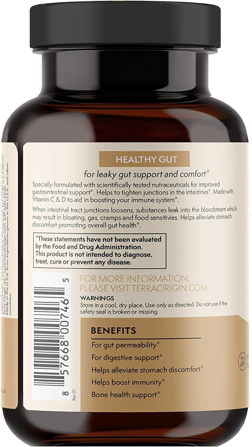 TERRA ORIGIN Healthy Gut Capsules with Immunity Boost | 90 Capsules | Non GMO, Gluten Free, Dairy Free | Digestive Support for Men and Women