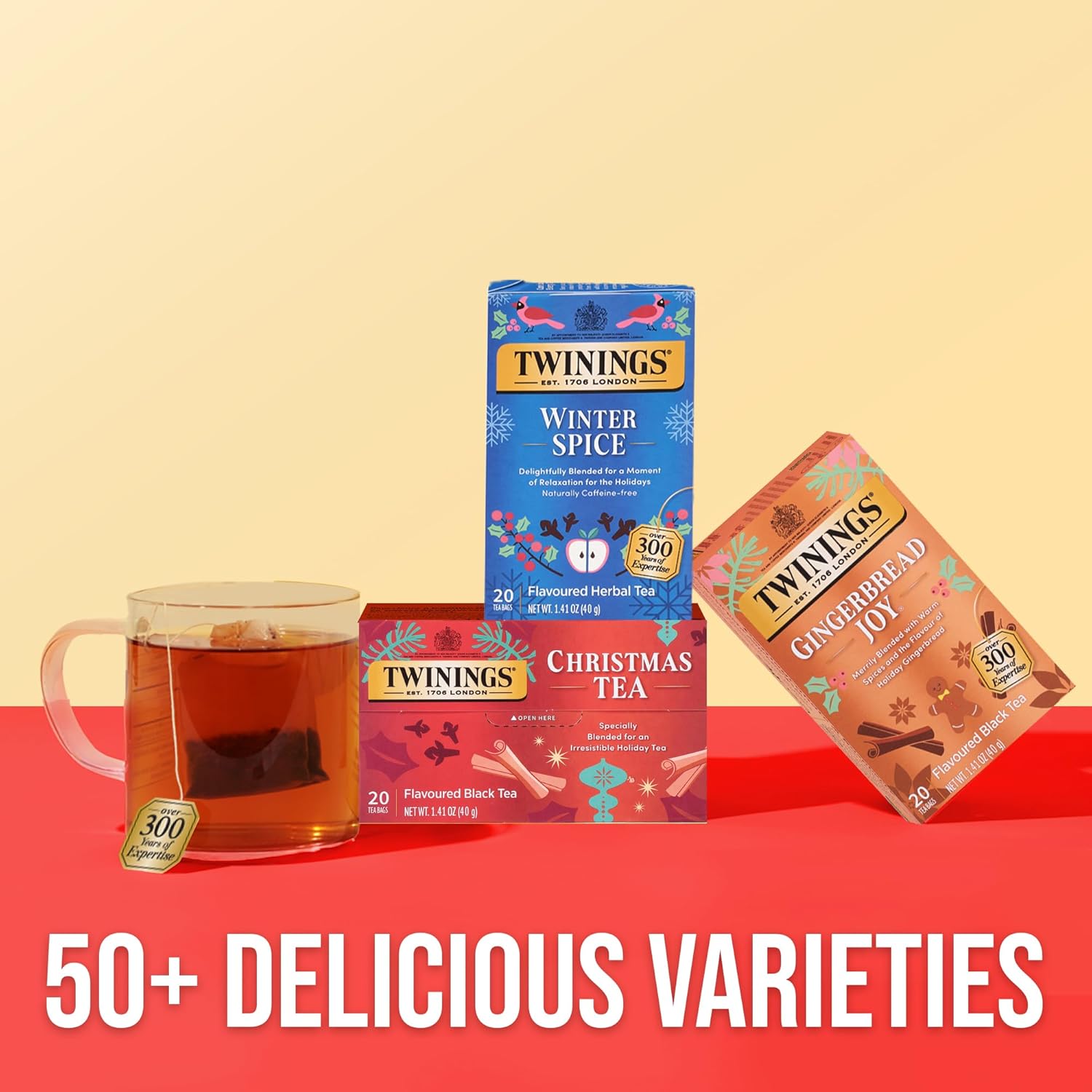 Twinings Christmas Black Tea Individually Wrapped Bags, 20 Count (Pack of 2), Aromatic Cinnamon & Clove, Caffeinated, Enjoy Hot or Iced, 20 Teabags