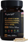 St Johns Wort 20:1, 1000mg, Rhodiola Rosea Holy Basil Ashwagandha - Mood Support for Women and Men with Vitamin C & Black Pepper Extract - 120 Caps
