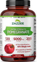 Zazzee Extra Strength Pomegranate 20:1 Extract, 5000 mg Strength, 40% Ellagic Acid, 120 Vegan Capsules, 4 Month Supply, Standardized, Concentrated 20X Extract, 100% Vegetarian, All-Natural and Non-GMO