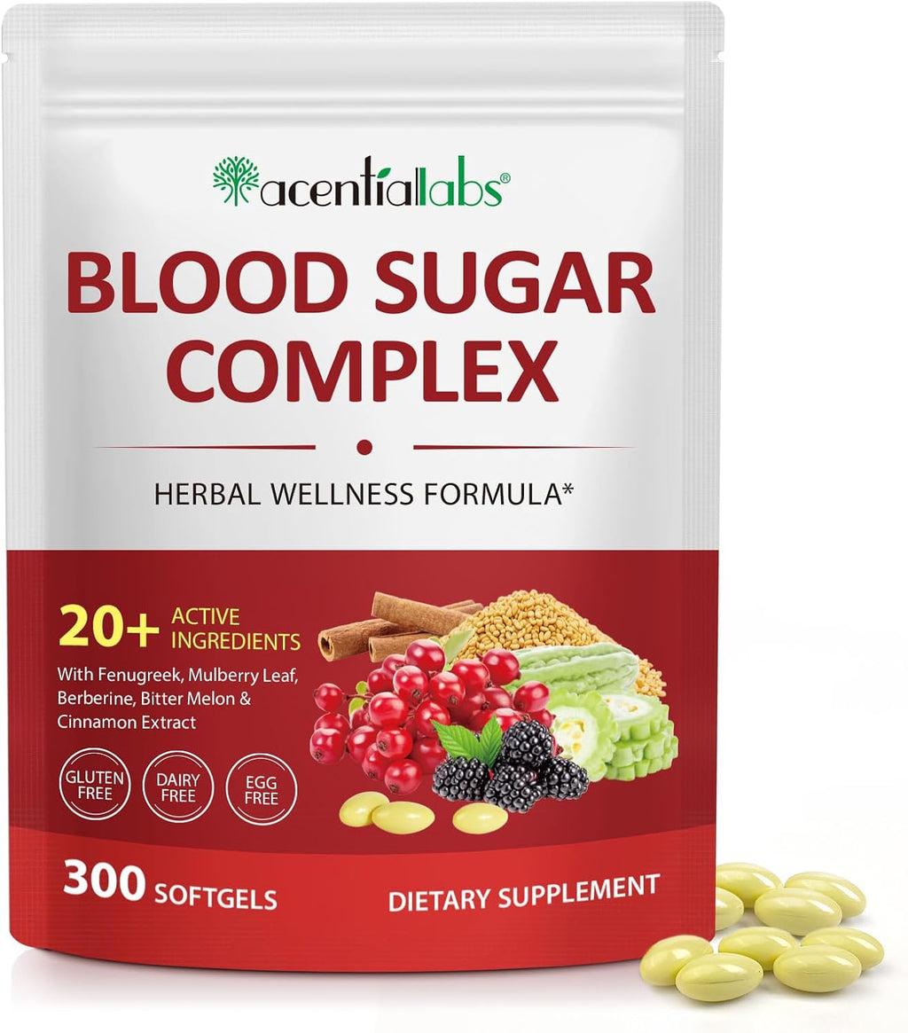 Blood Sugar Complex, Blood Sugar Complex 20 Active Ingredients with Fenugreek, Mulberry Leaf, Bitter Melon & Cinnamon Extract, Herbal Wellness Formula, 300 Softgels