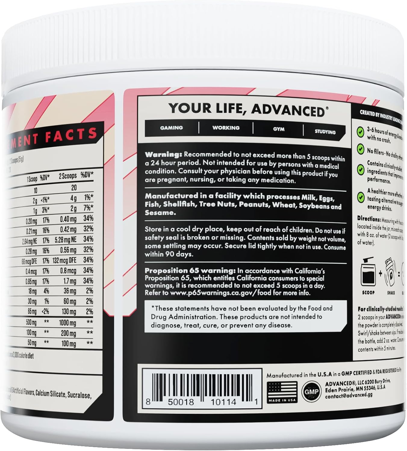 Advanced Energy - Energy Boosting Formula with Electrolytes for Hydration - L-Theanine to Combat Jitters - Sugar Free & Keto Friendly - No Maltodextrin (40 Servings) (Strawberry Shortcake)