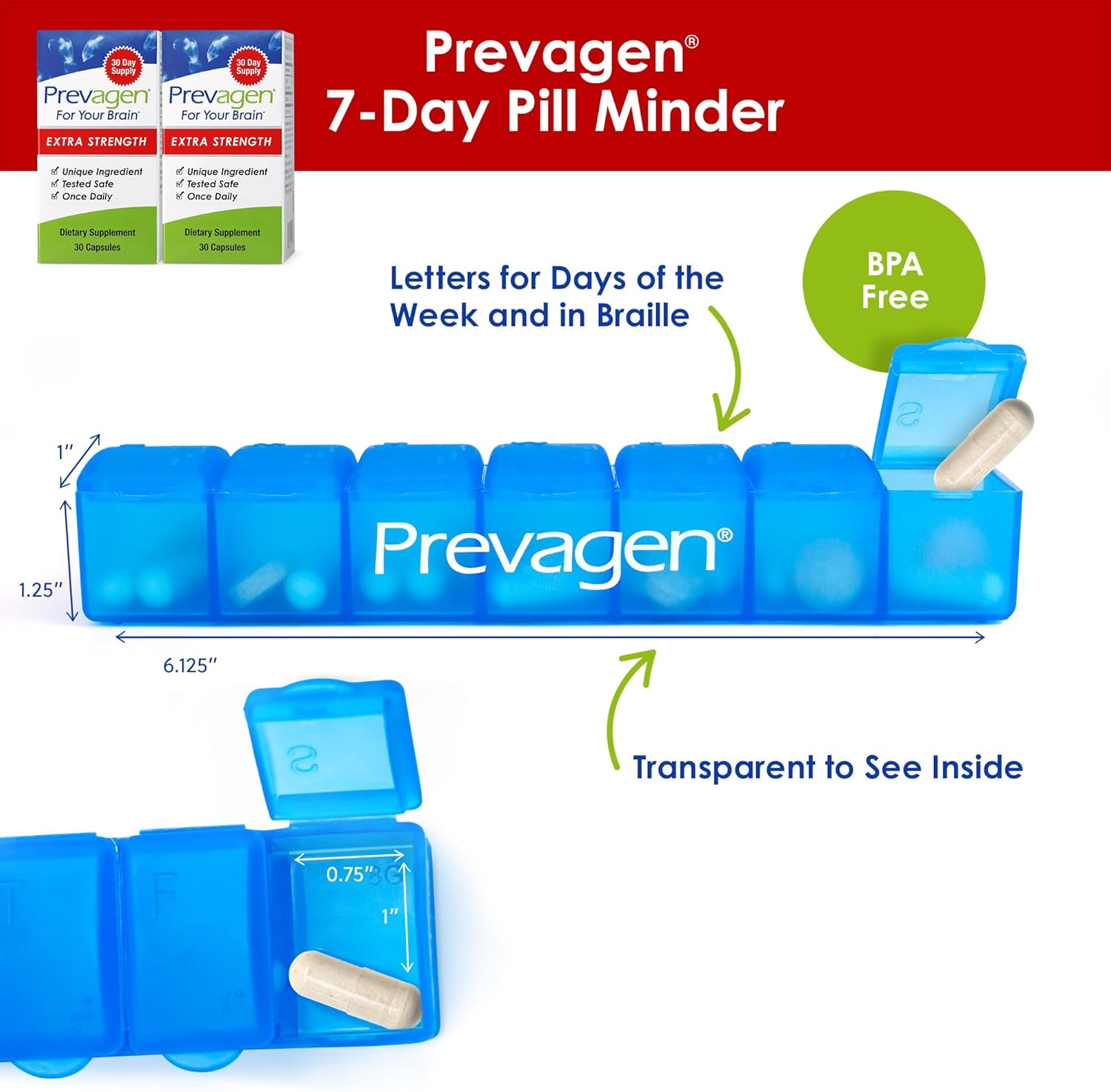 Prevagen Extra Strength - 60 Capsules (2 Month Supply) | Formulated for Your Brain | 20mg of Apoaequorin Plus Vitamin D3 with 7-Day Pill Minder
