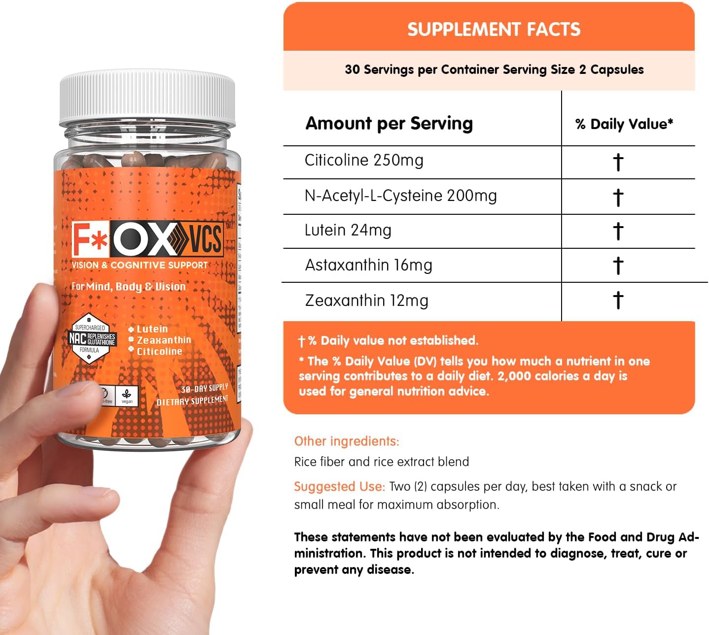 Vision & Cognitive Support Supplement - Nourish Your Mind and Eyes - Oxidative Stress Defense - Vegan & Gluten-Free - Mega-Potent Antioxidant 60 Capsules