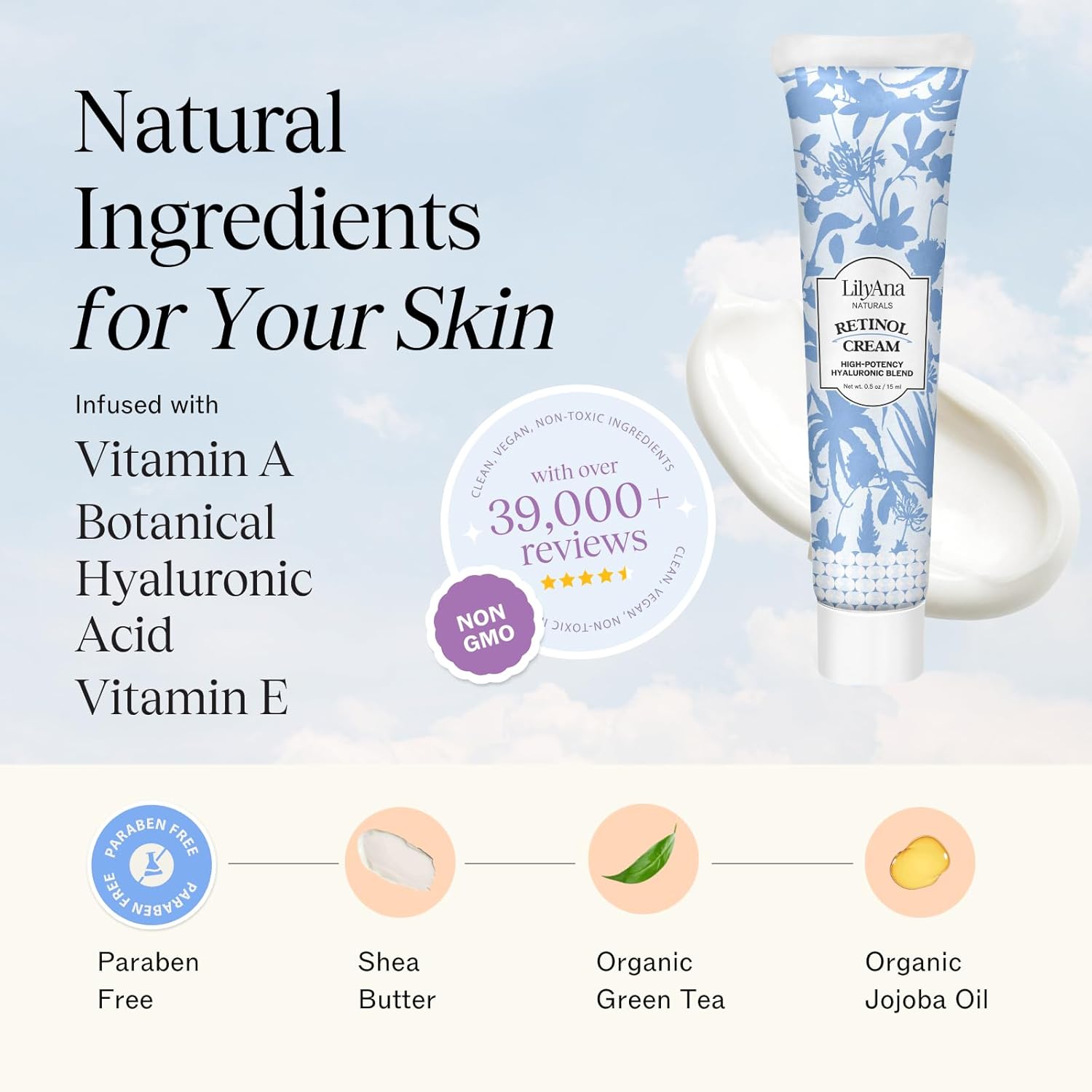 LilyAna Naturals Anti Aging Retinol Face Cream for Women – Wrinkle & Neck Cream for Firming, Retinol Moisturizer for Face with Hyaluronic Acid, Hydrating Night Cream for Fine Lines, Collagen Boost