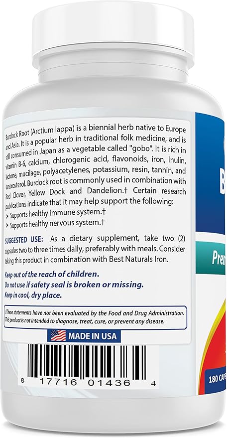 Best Naturals Burdock Root 425 mg 180 Capsules (180 Count (Pack of 3))