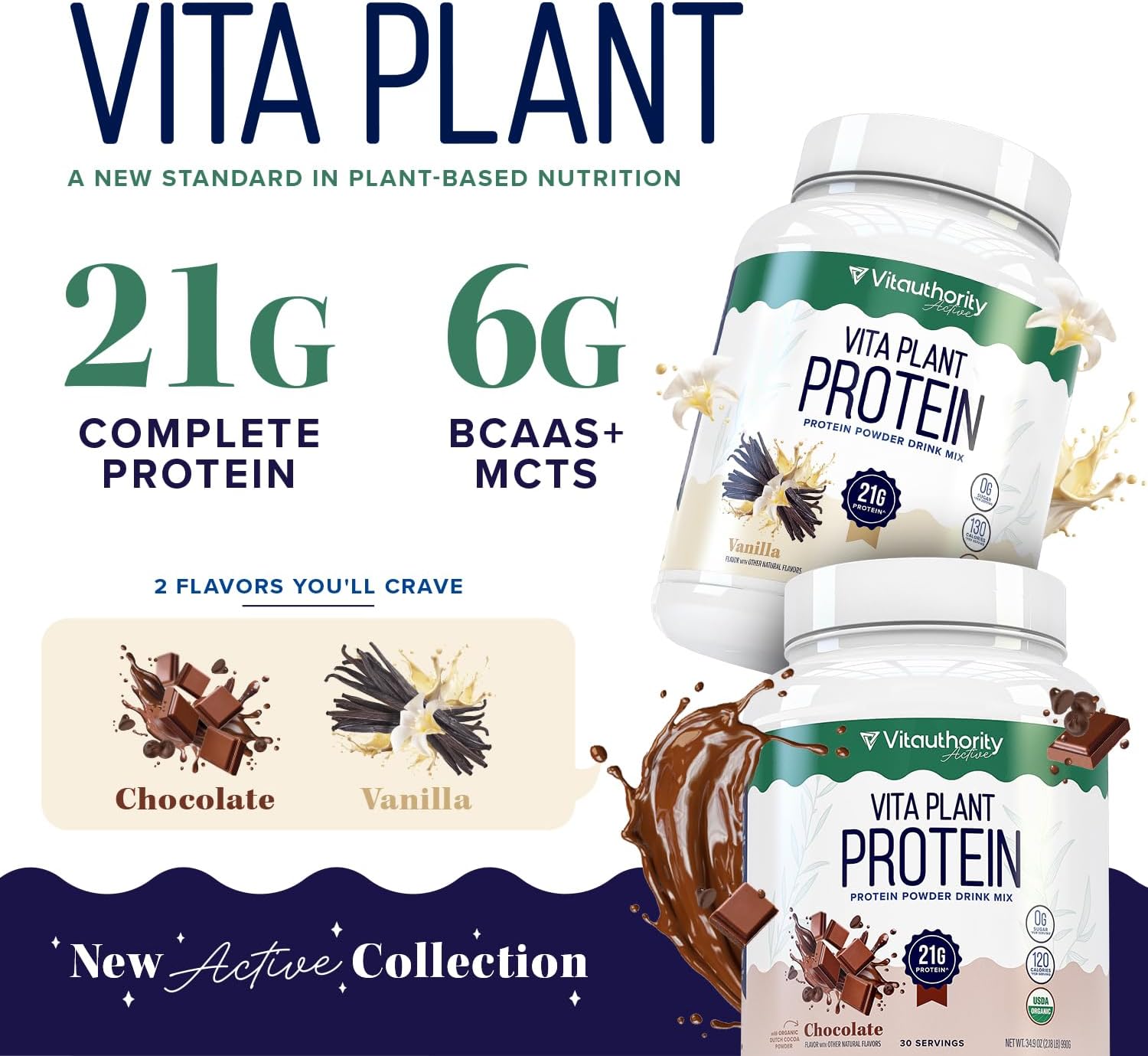Organic Plant Based Protein for Women Complete Vegan Protein Powder with BCAAs & MCTs Plant-Based 21g, Dairy-Free, Gluten-Free, No Added Sugar, Supports Muscle Recovery (Vanilla Flavored, 30 Servings)