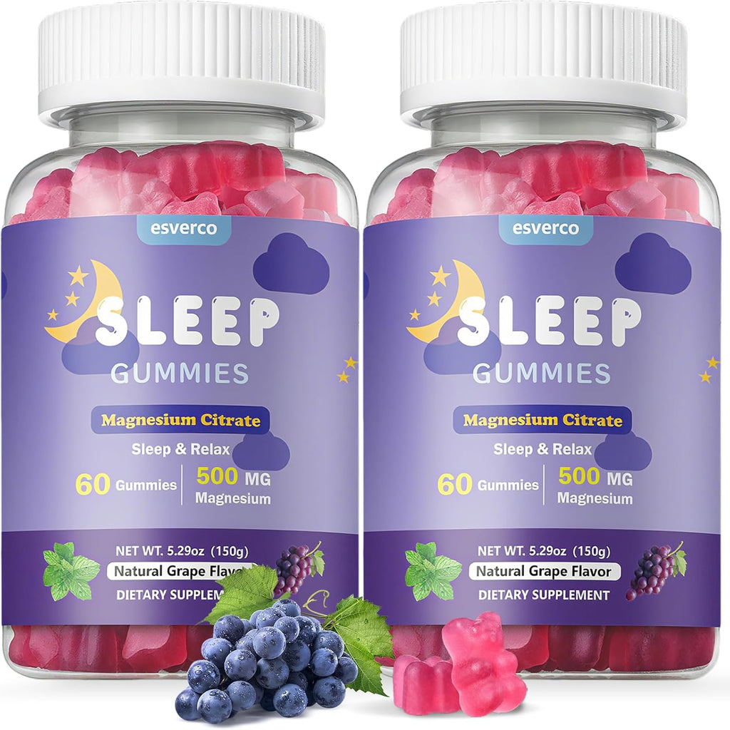 Sleep Gummies, 500mg Magnesium Citrate, High Absorption Magnesium Gummies with L-Theanine and Herbal Blend for Sleep, Mood, Relaxation, for Adults, Vegan, Grape Flavor, 120 Count