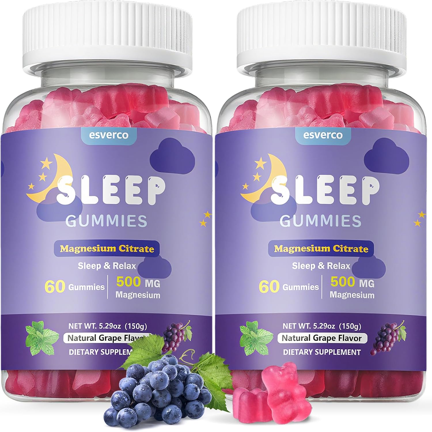 Sleep Gummies, 500mg Magnesium Citrate, High Absorption Magnesium Gummies with L-Theanine and Herbal Blend for Sleep, Mood, Relaxation, for Adults, Vegan, Grape Flavor, 120 Count