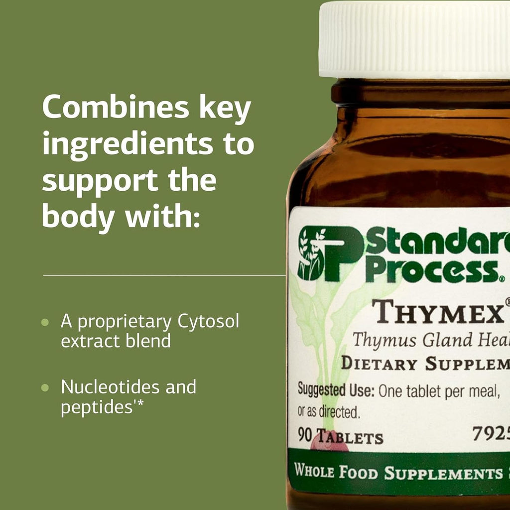 Standard Process Inc. Thymex - Whole Food Cholesterol, Thymus Supplement and Immune Support Supplement with Vitamin C, Magnesium Citrate, and Calcium Lactate - Gluten Free - 90 Tablets
