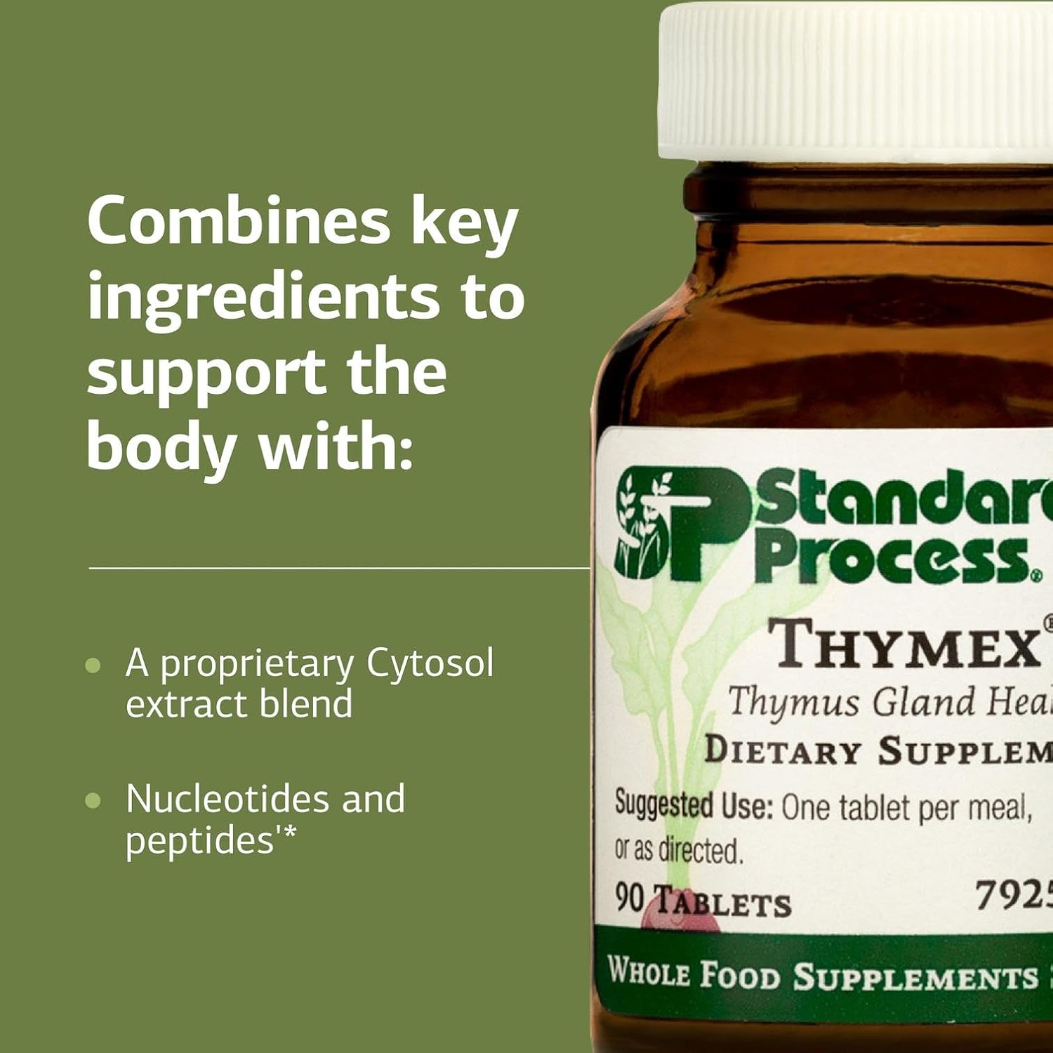 Standard Process Inc. Thymex - Whole Food Cholesterol, Thymus Supplement and Immune Support Supplement with Vitamin C, Magnesium Citrate, and Calcium Lactate - Gluten Free - 90 Tablets