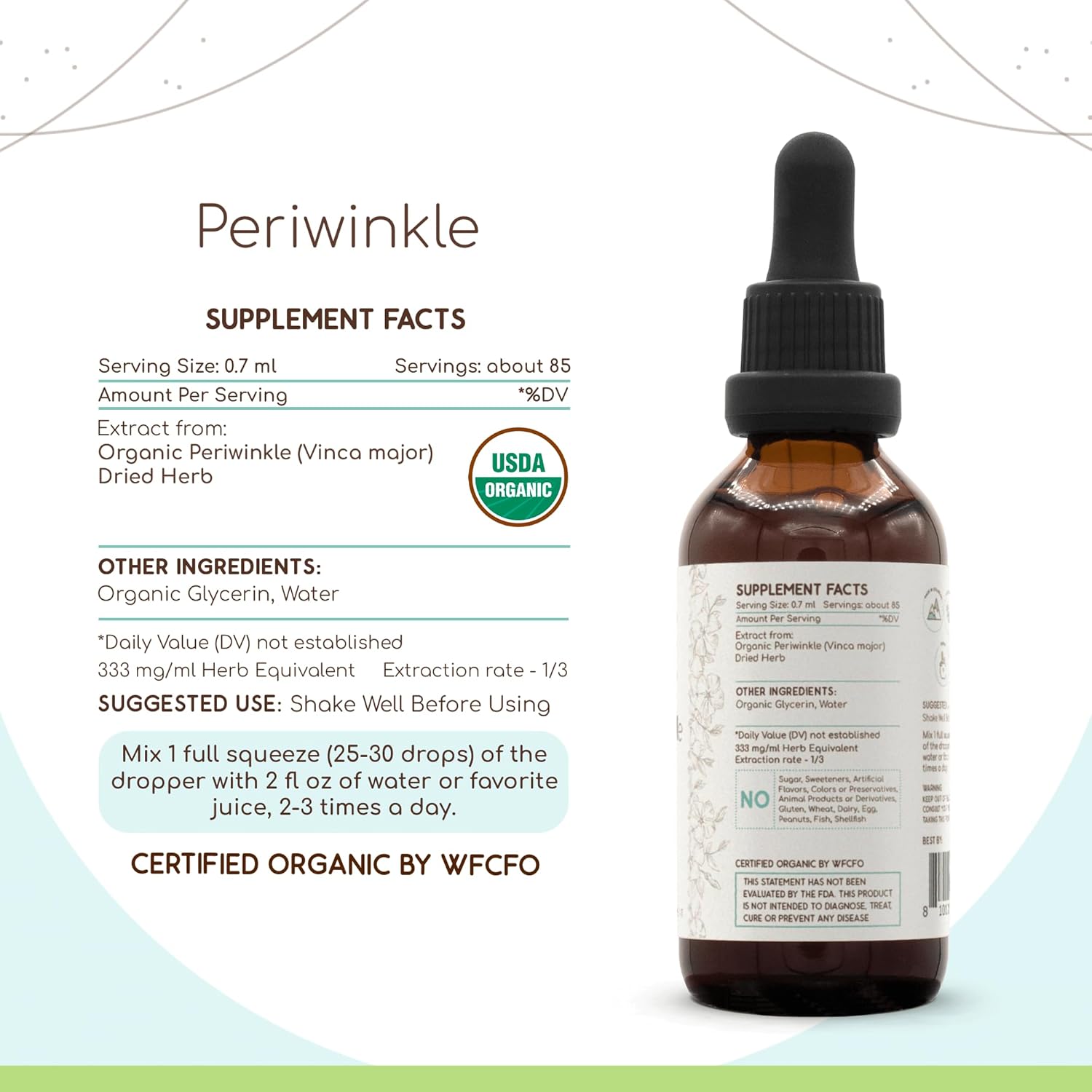 Periwinkle B60 USDA Organic Tincture | Alcohol-Free Extract, High-Potency Herbal Drops | Certified Organic Periwinkle (Vinca Major) Dried Herb (2 oz)