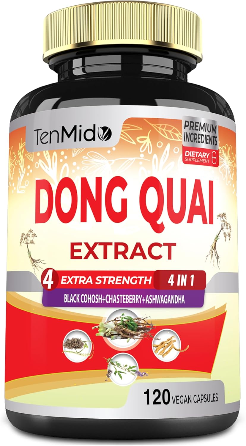Dong Quai Supplement Extract Capsules, 4 Months Supply with Black Cohosh, Chasteberry, Ashwagandha - 120 Vegan Capsules
