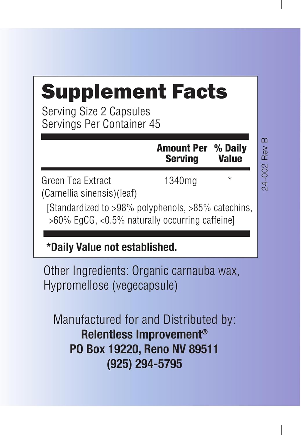 EGCG Green Tea Extract 90 Capsules 670mg Extract Per Capsule Standardized to 98%+Polyphenols 60% EgCG Very Low Caffeine