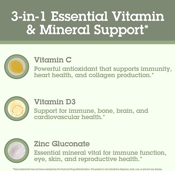 Quantum Health CDZ Immune Support Supplement Vitamin C 500 mg, Vitamin D 1000 IU Plus Zinc 15 mg Powerful Whole Body Wellness Support Complex - Daily Immunity Boost for Women & Men - 60 Capsules