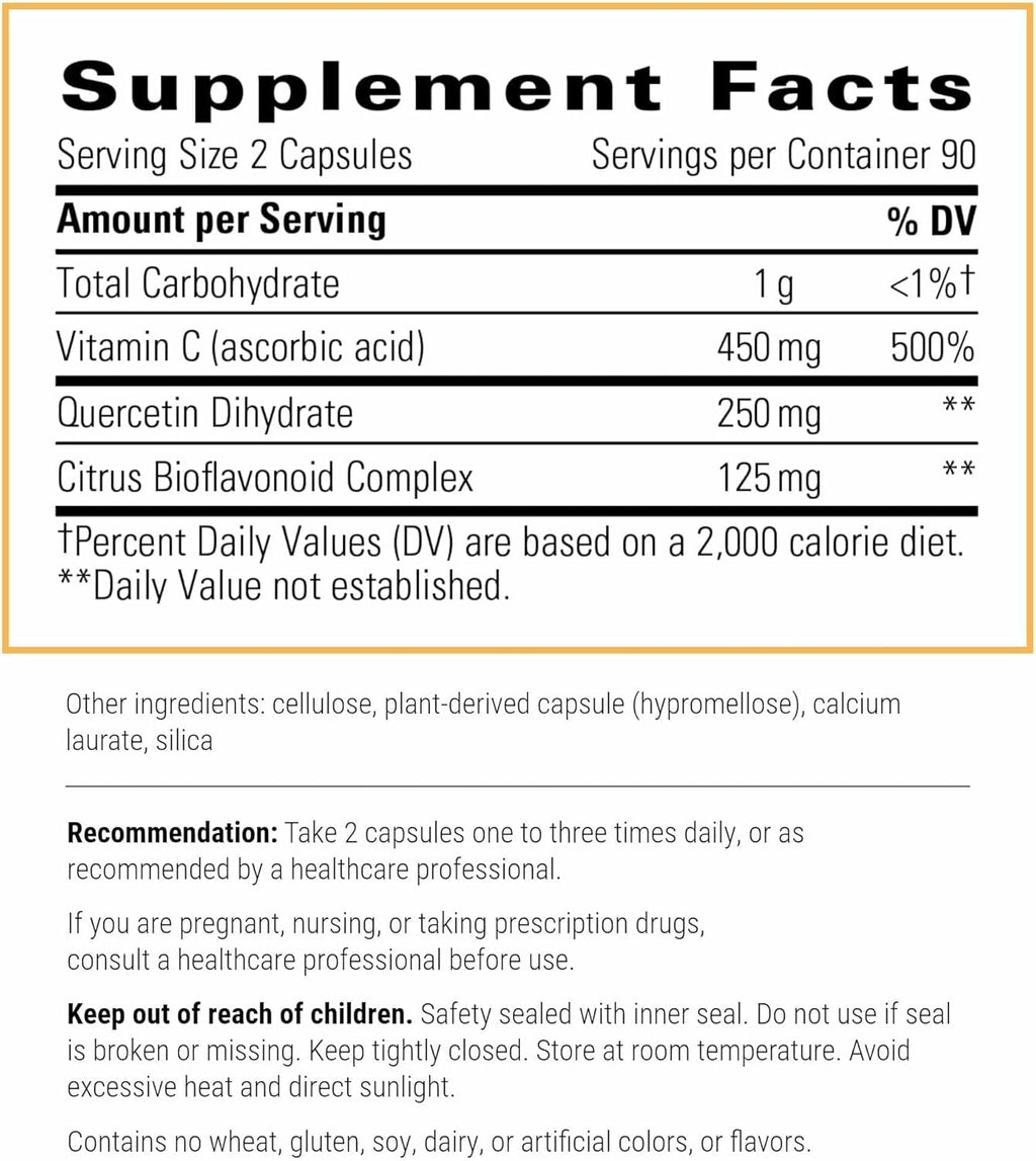 Integrative Therapeutics Vitamin C with Quercetin - Vitamin C Supplement for Immune Support*- Supports Antioxidant Activity* - Vegan, Gluten-Free & Dairy-Free - 180 Capsules (90 Servings)