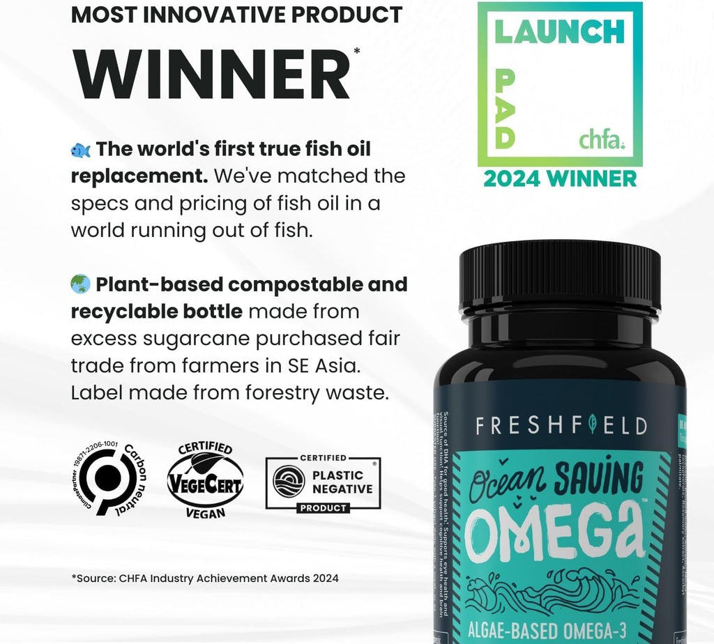 Ocean Saving Omega, Algae Omega 3, DHA Supplement, 4-Month Supply, Sustainably Sourced, Highest Levels of DHA per Capsule (440 mg), w/DPA