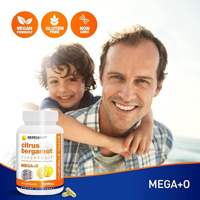 BergaMet Citrus Bergamot Supplement, 170:1 Extract, 1200mg per Serving, 80% Polyphenols, Italian Citrus Bergamot Supplement for High Cholesterol, 120 Capsules, 2 Months, Made in The USA