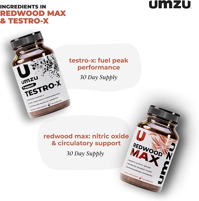 UMZU Redwood Max + Testro-X Bundle – Advanced Nitric Oxide Booster & Men’s Wellness Support – Circulation, Energy, Recovery, Focus & Daily Vitality – 60 + 90 Capsules (30-Day Supply)