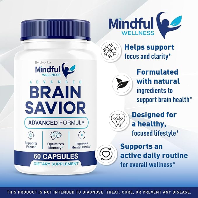 (2 Pack) Mindful Wellness Advanced Brain Savior Capsules, Official Mindful Wellness Supplement Pills, Mindful Wellness Support Capsules Premium Formula - All Natural Pills, 120 Capsules for 2 Months