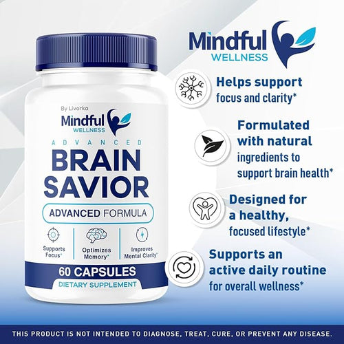 (2 Pack) Mindful Wellness Advanced Brain Savior Capsules, Official Mindful Wellness Supplement Pills, Mindful Wellness Support Capsules Premium Formula - All Natural Pills, 120 Capsules for 2 Months