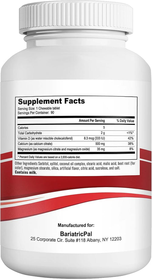 BariatricPal Calcium Citrate 500mg Chewable Tablets - Cherry (30-Day Supply)